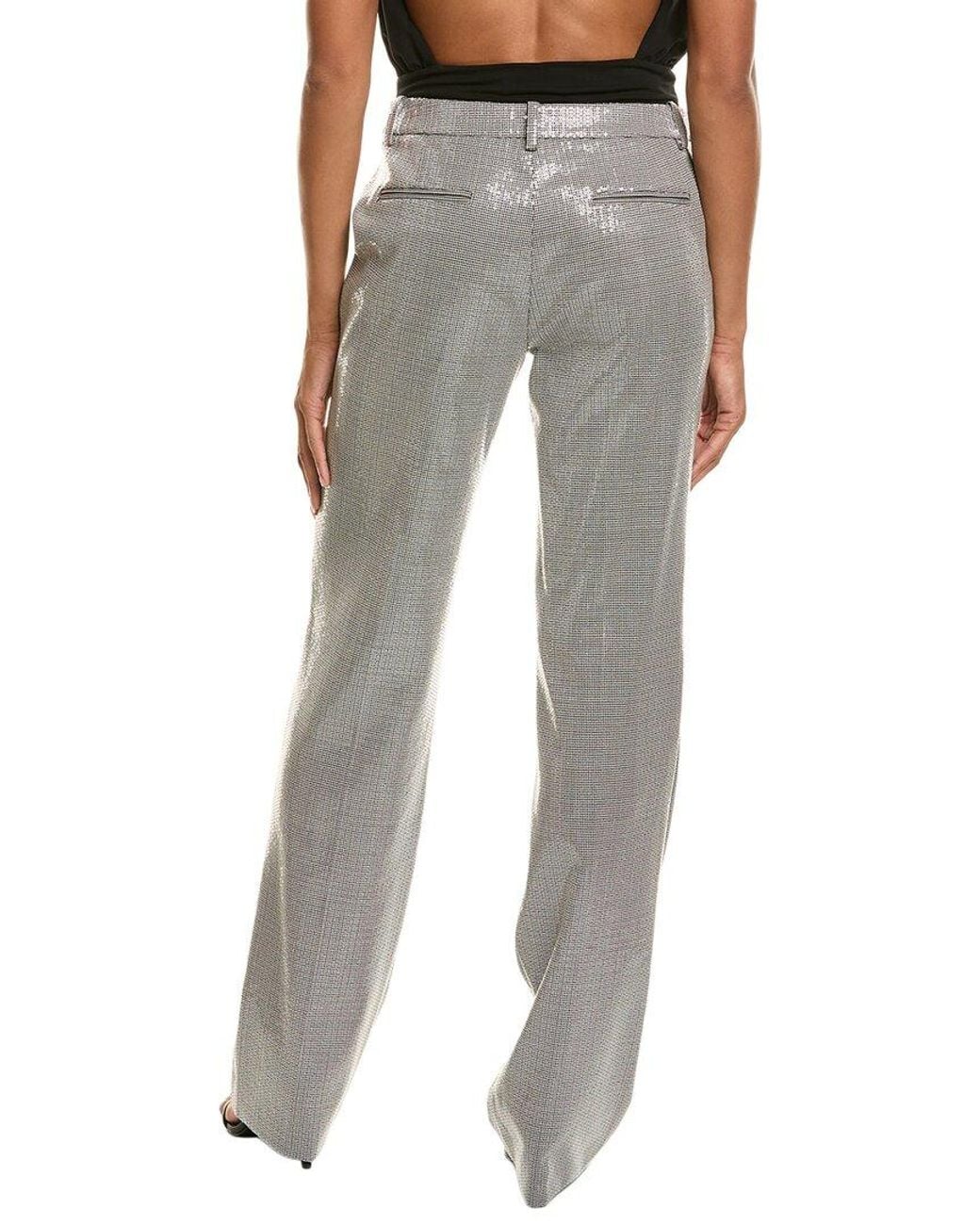 Michael Kors Gray Carolyn Embroidered Sequin Dogtooth Stretch Wool Trousers