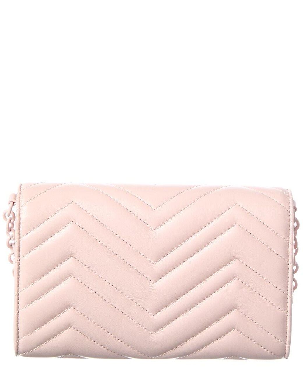 Gucci Pink Gg Marmont Leather Wallet On A Chain