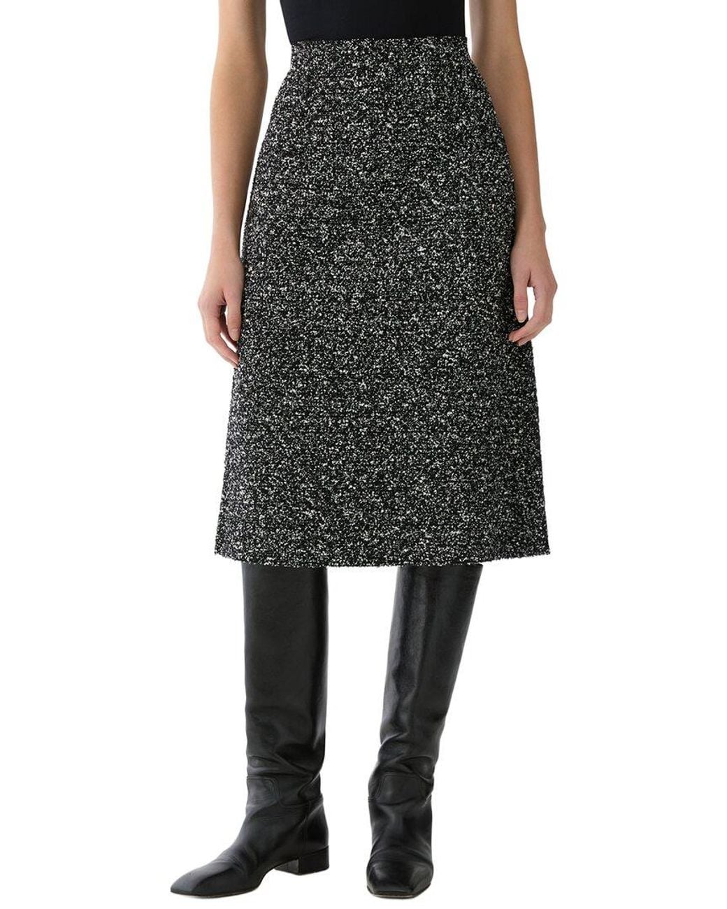 Lafayette 148 New York Black Wool-Blend A-Line Midi Skirt