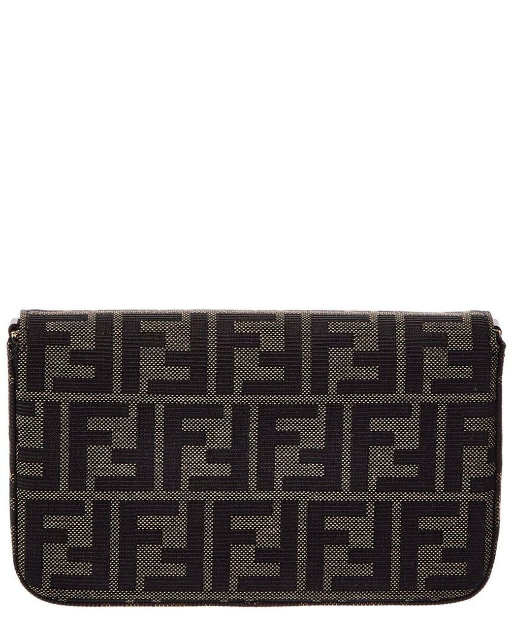 Fendi Black Tube Ff Jacquard & Leather Compact Wallet On Chain
