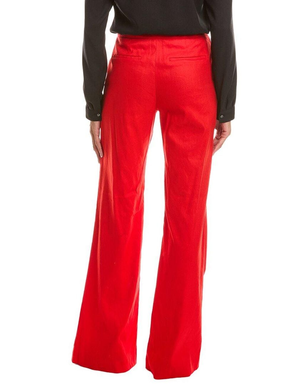 Alice + Olivia Red Dylan High-Rise Wide Linen-Blend Pant
