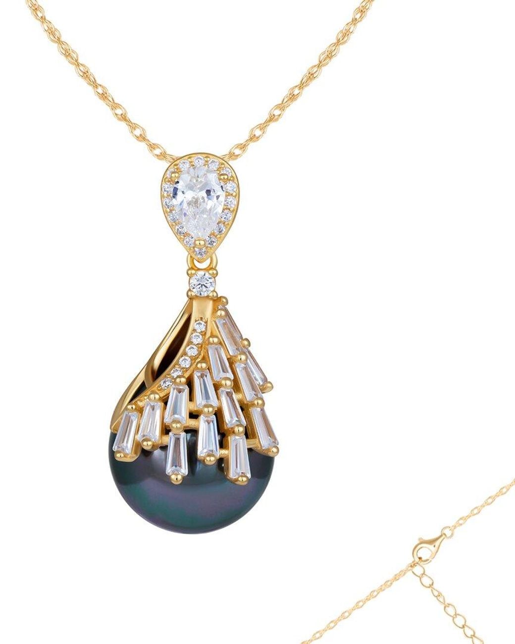 Splendid Metallic 16Mm Pearl Cz Plated Pendant