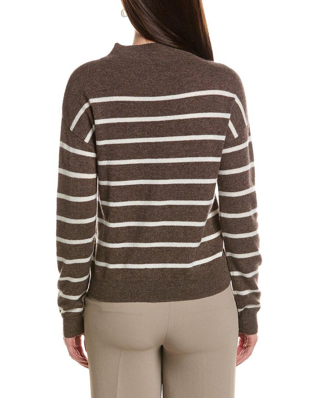 Bruno Magli Brown Jersey Striped Funnel Neck Wool & Cashmere-blend Sweater