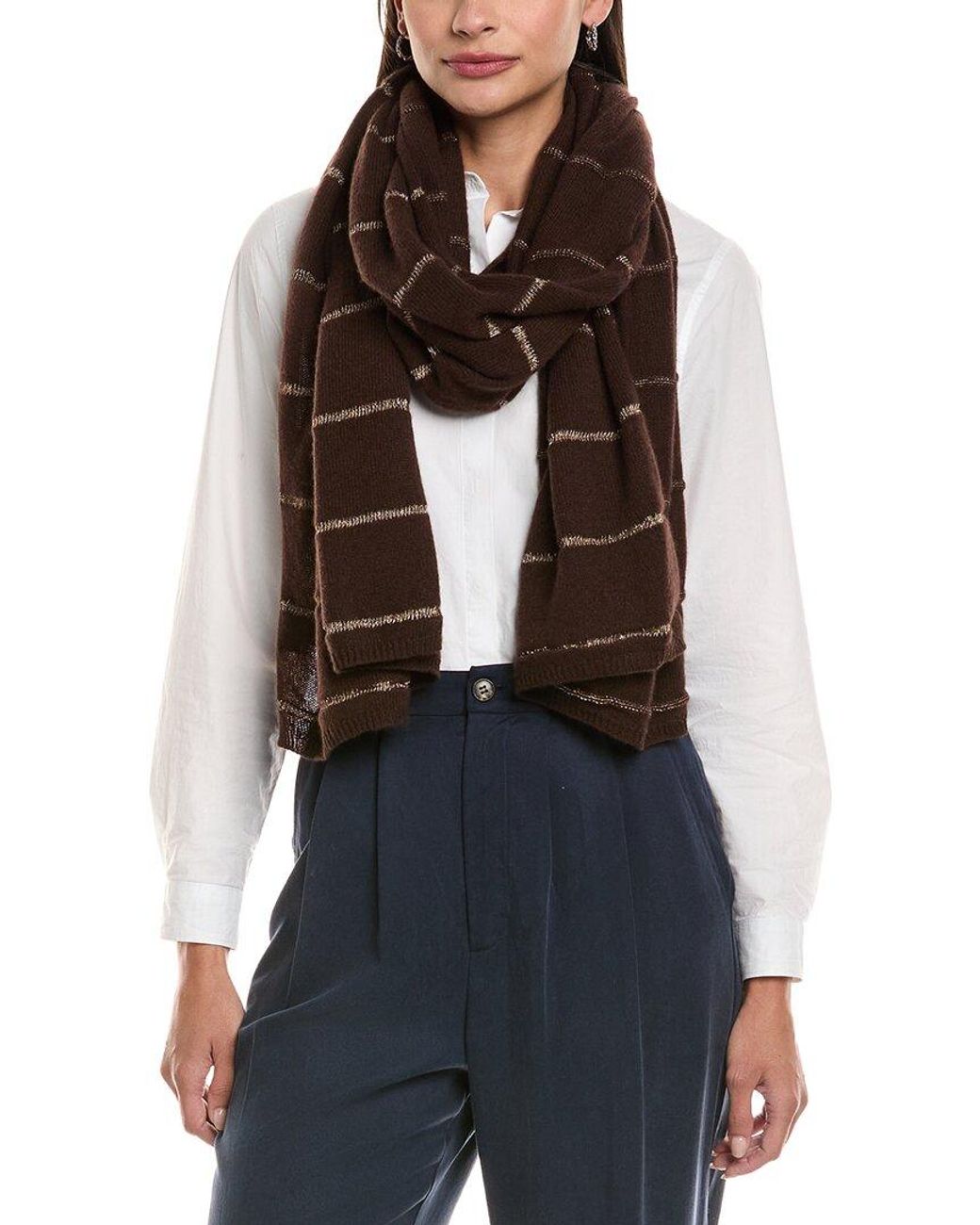 Forte Brown Cashmere Lurex Stripe Cashmere Wrap