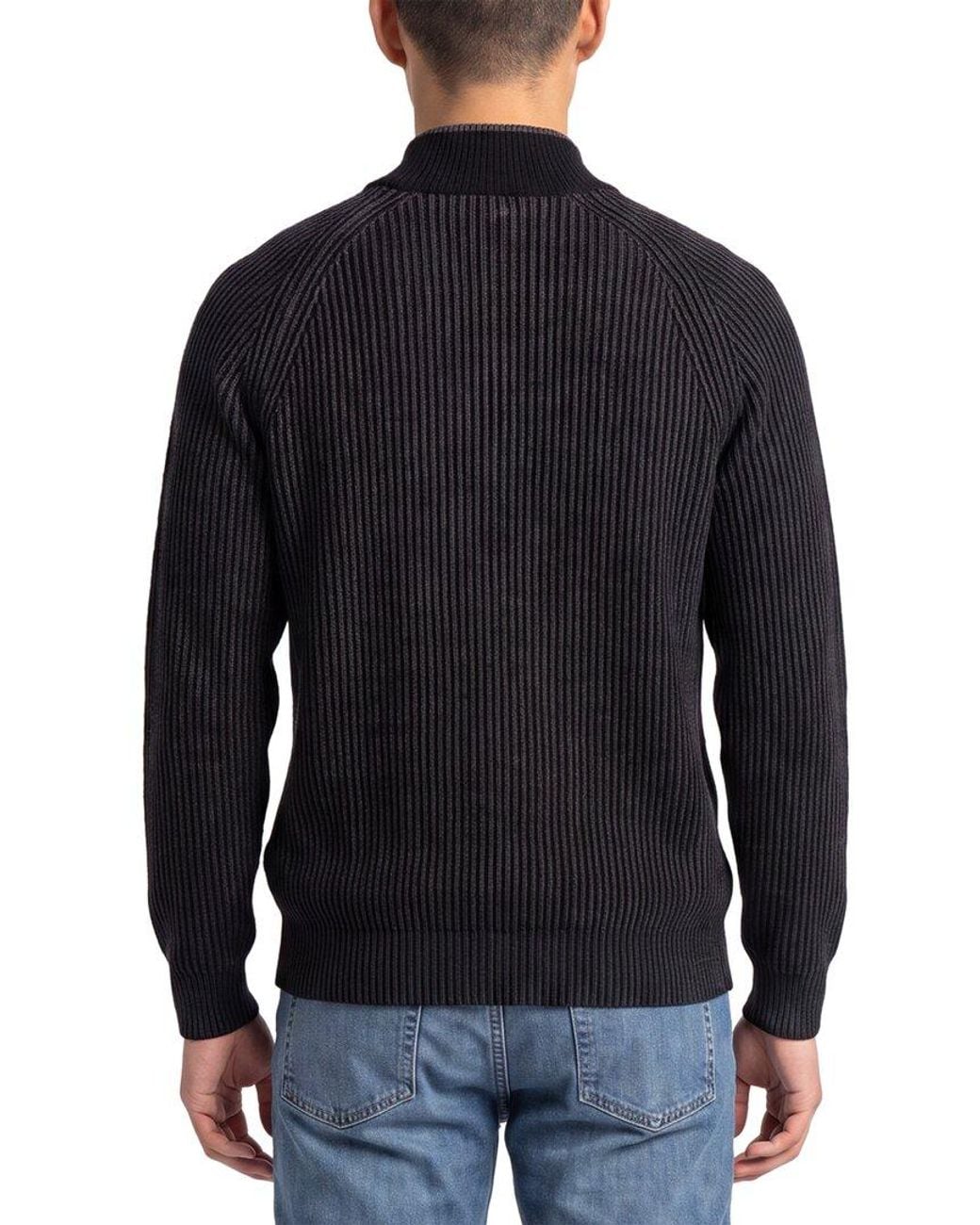 Forte Black Cashmere 100% Cashmere Mock Neck 1/4-Zip 100% Cashmere Sweater for men