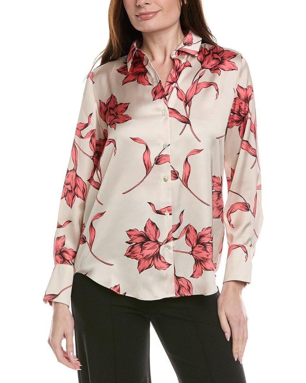 Philosophy Red Woven Flowy Satin Top