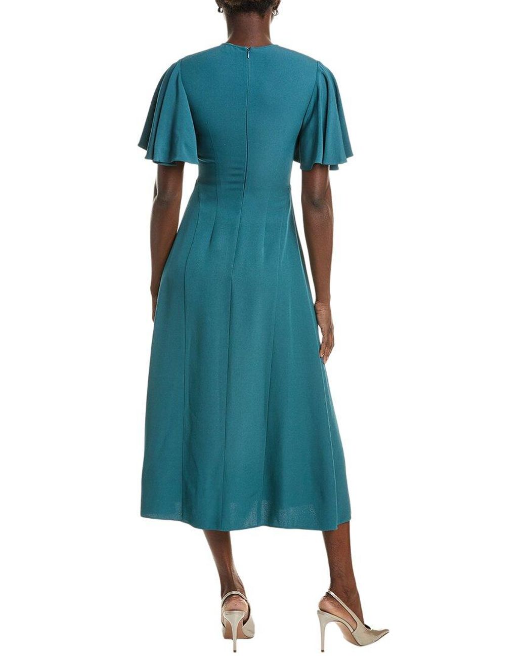 Michael Kors Blue Flutter Sleeve Crepe Cady Midi Dress