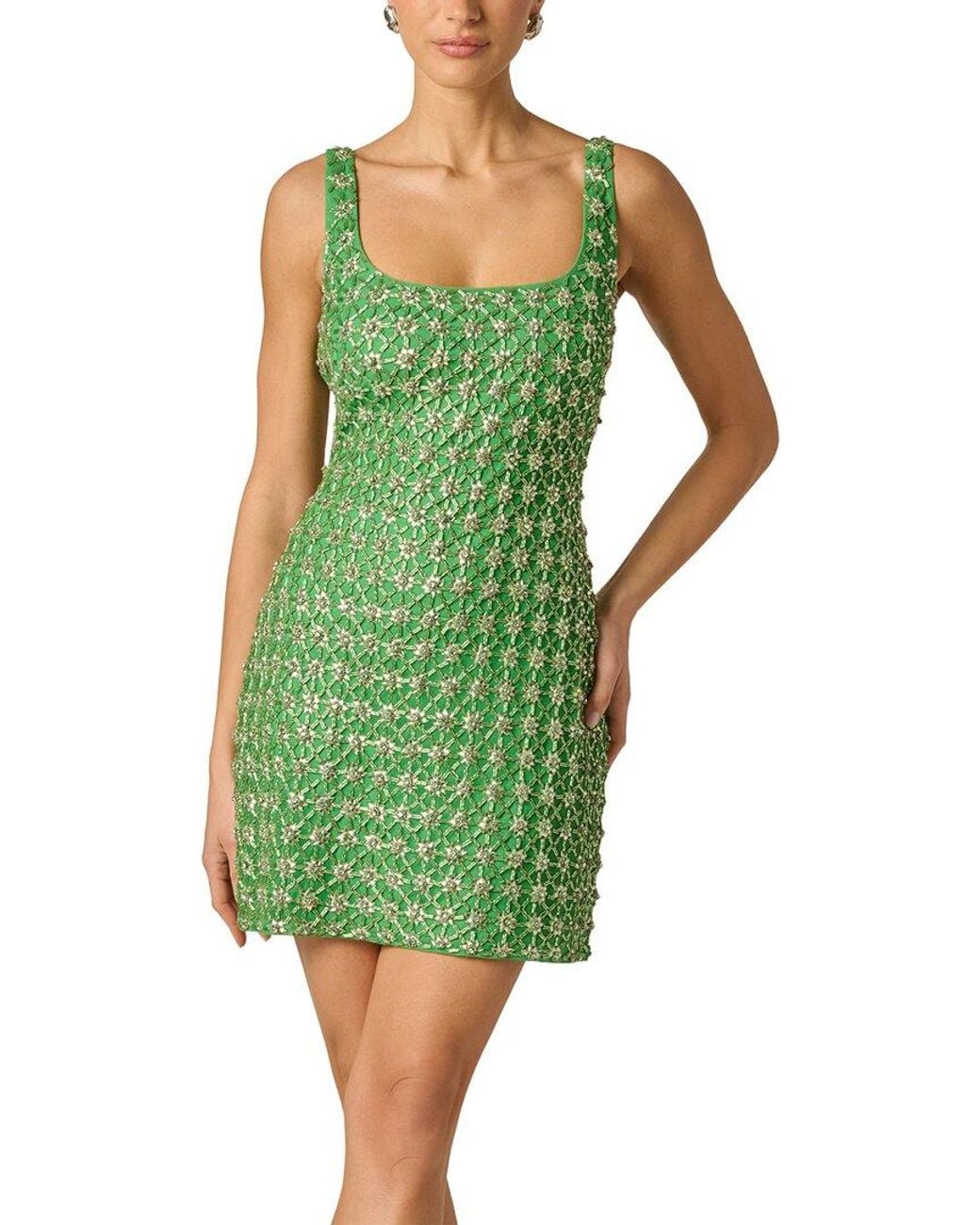Adrianna Papell Green Fully Beaded Mini Dress