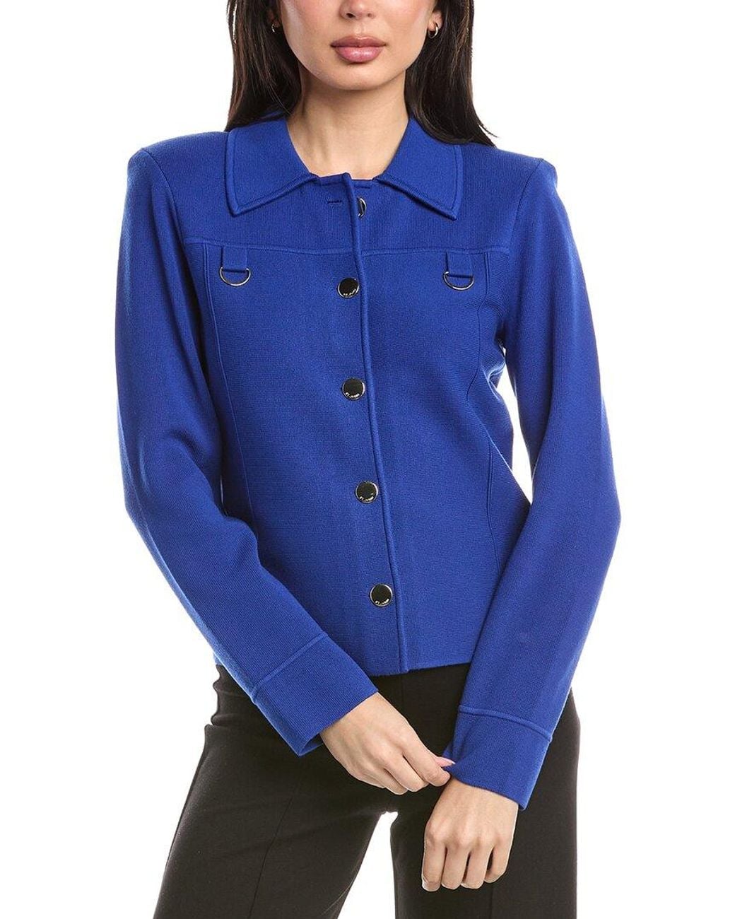 St. John Blue Collared Boxy Knit Jacket