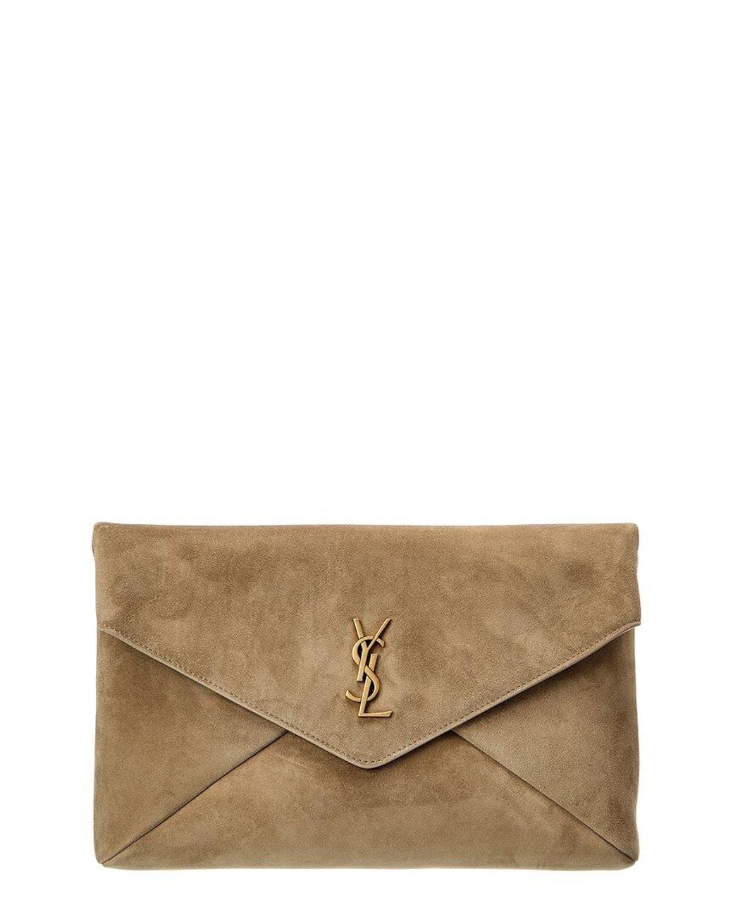 Saint Laurent Natural Cassandre Large Suede Envelope Pouch