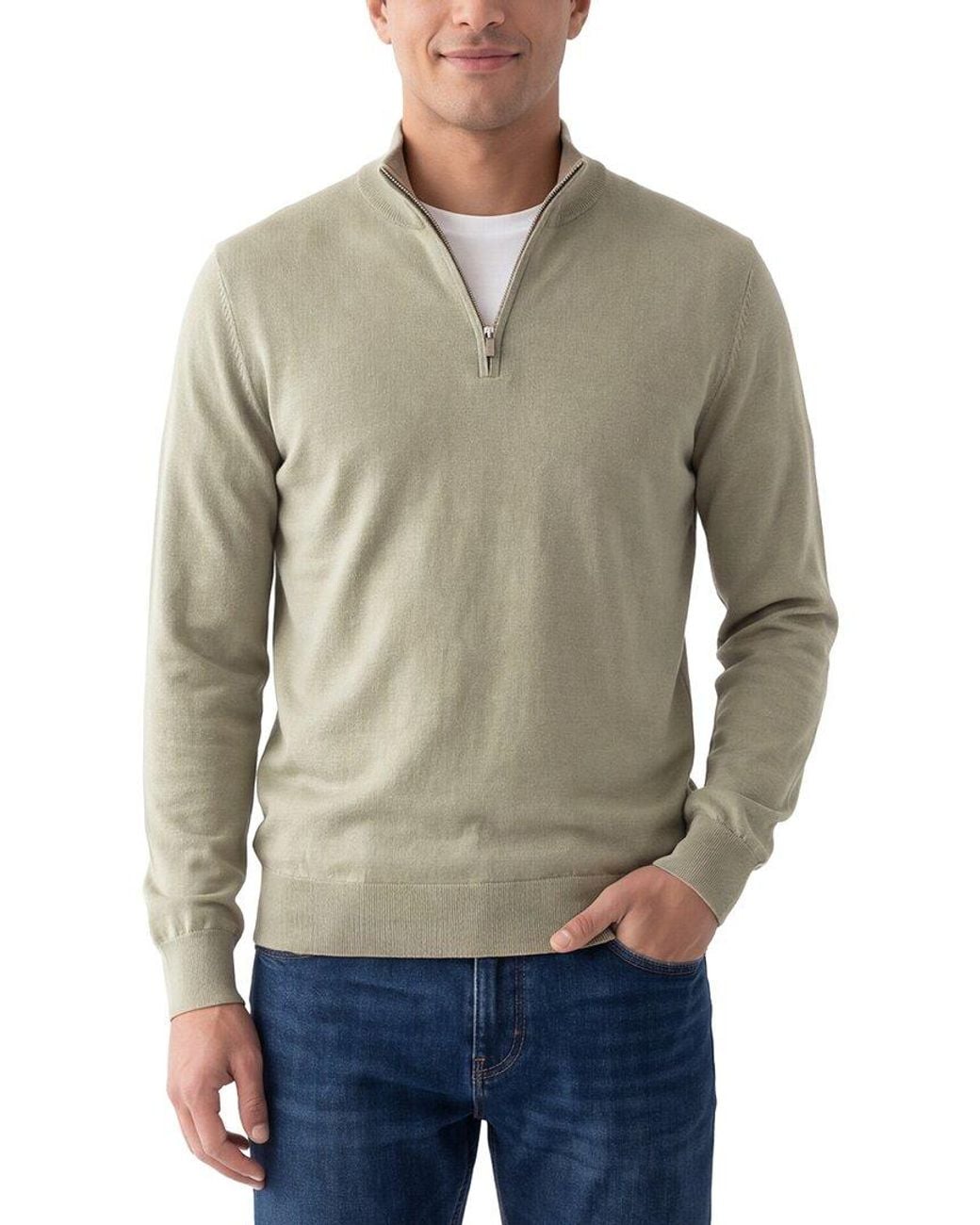 Raffi Natural Jersey 1/4-Zip Mock Neck Sweater for men