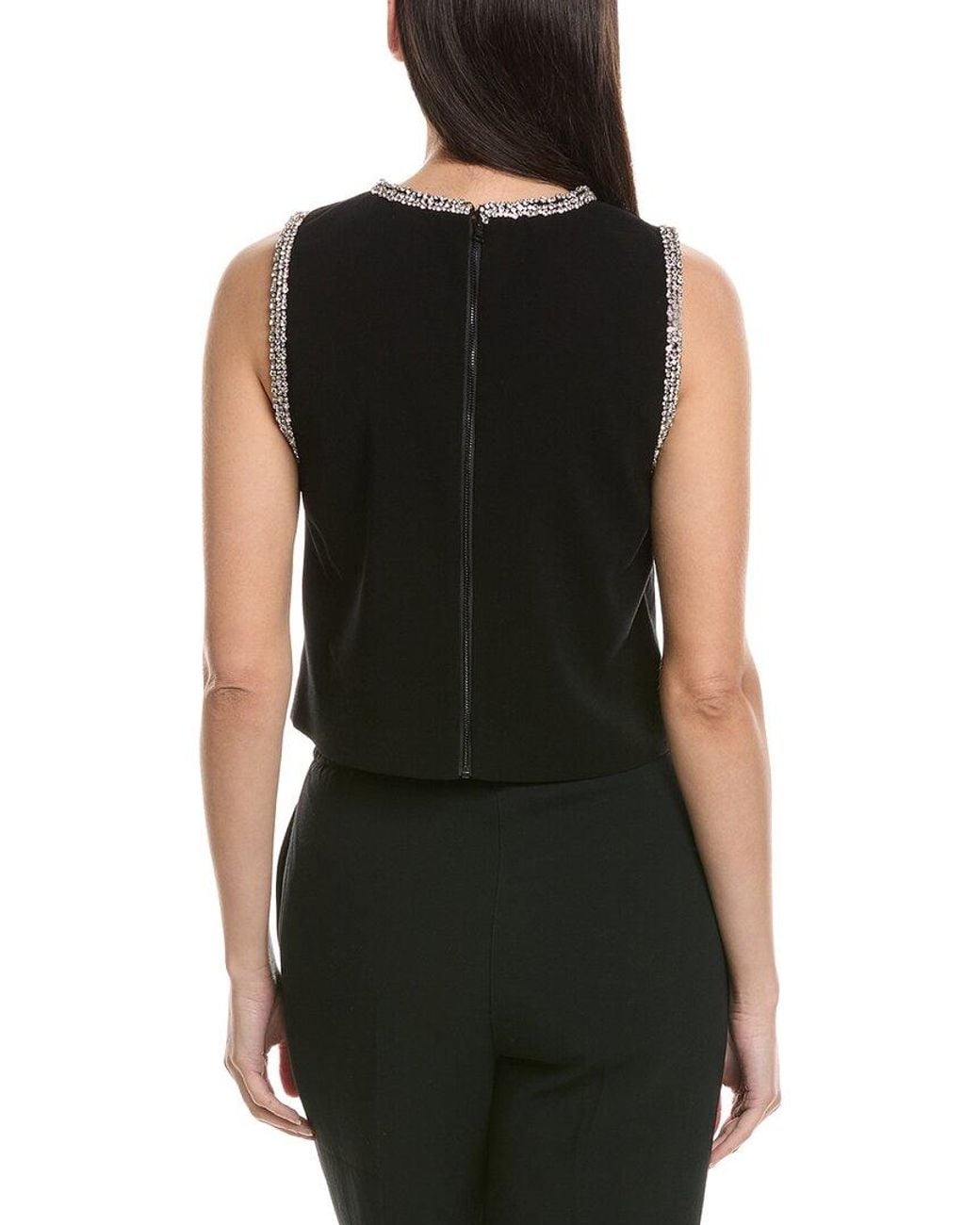Alice + Olivia Black Amal Embellished Boxy Tank