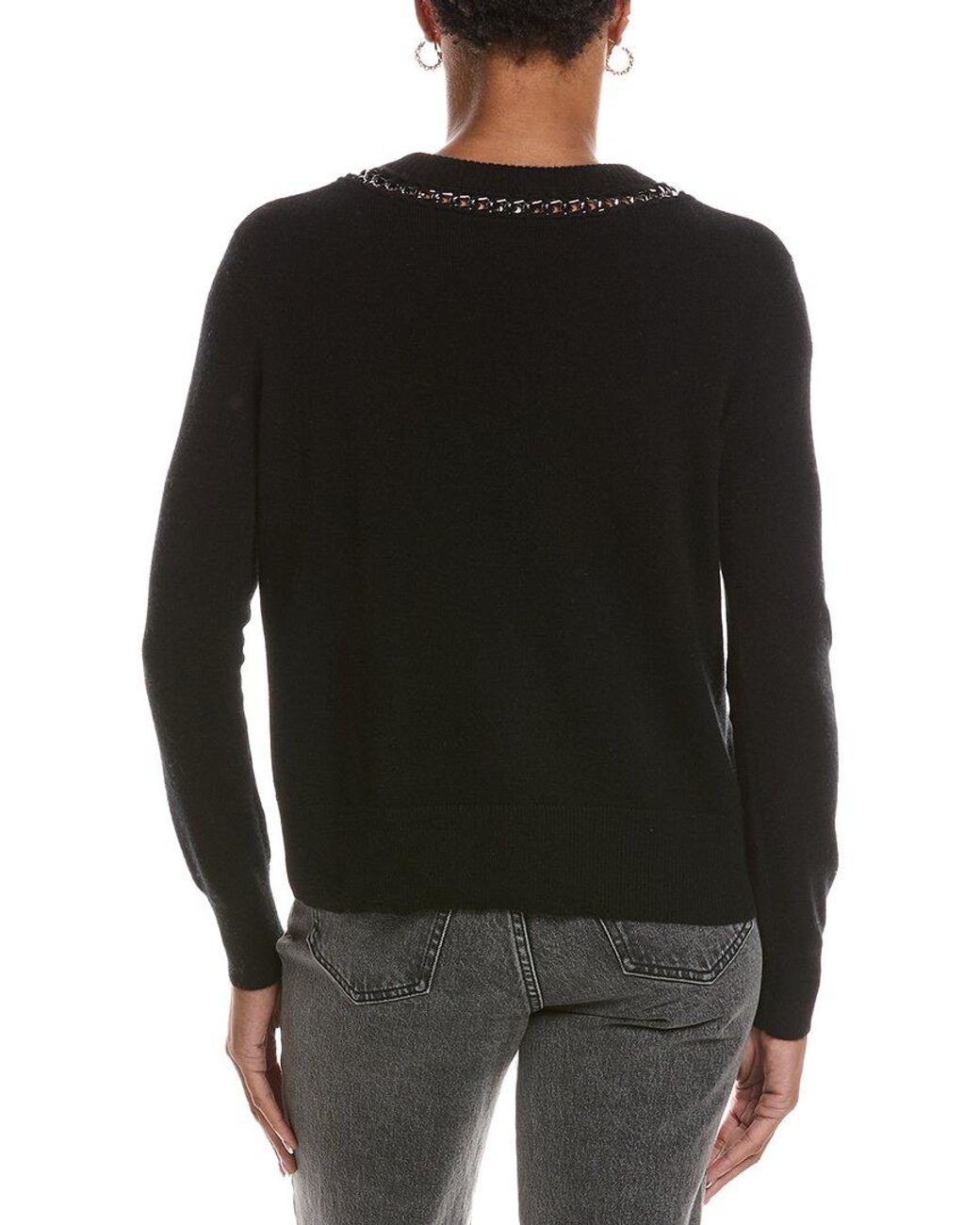 Autumn Cashmere Black Chain Crewneck 100% Cashmere Sweater
