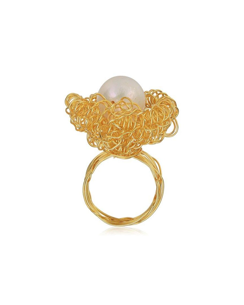Genevive Jewelry Metallic 14k Over Silver Pearl Ring