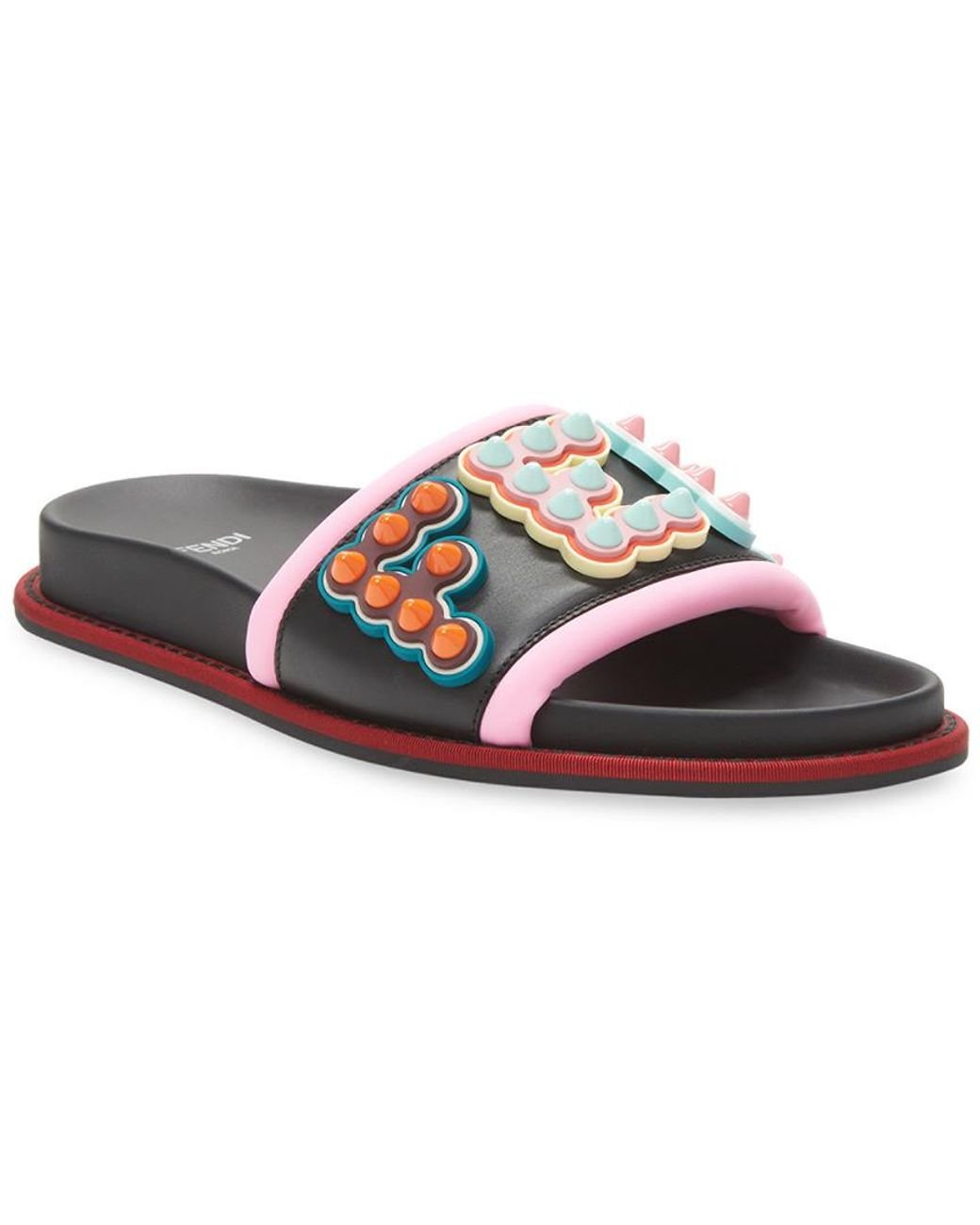 Fendi studded logo slides sale