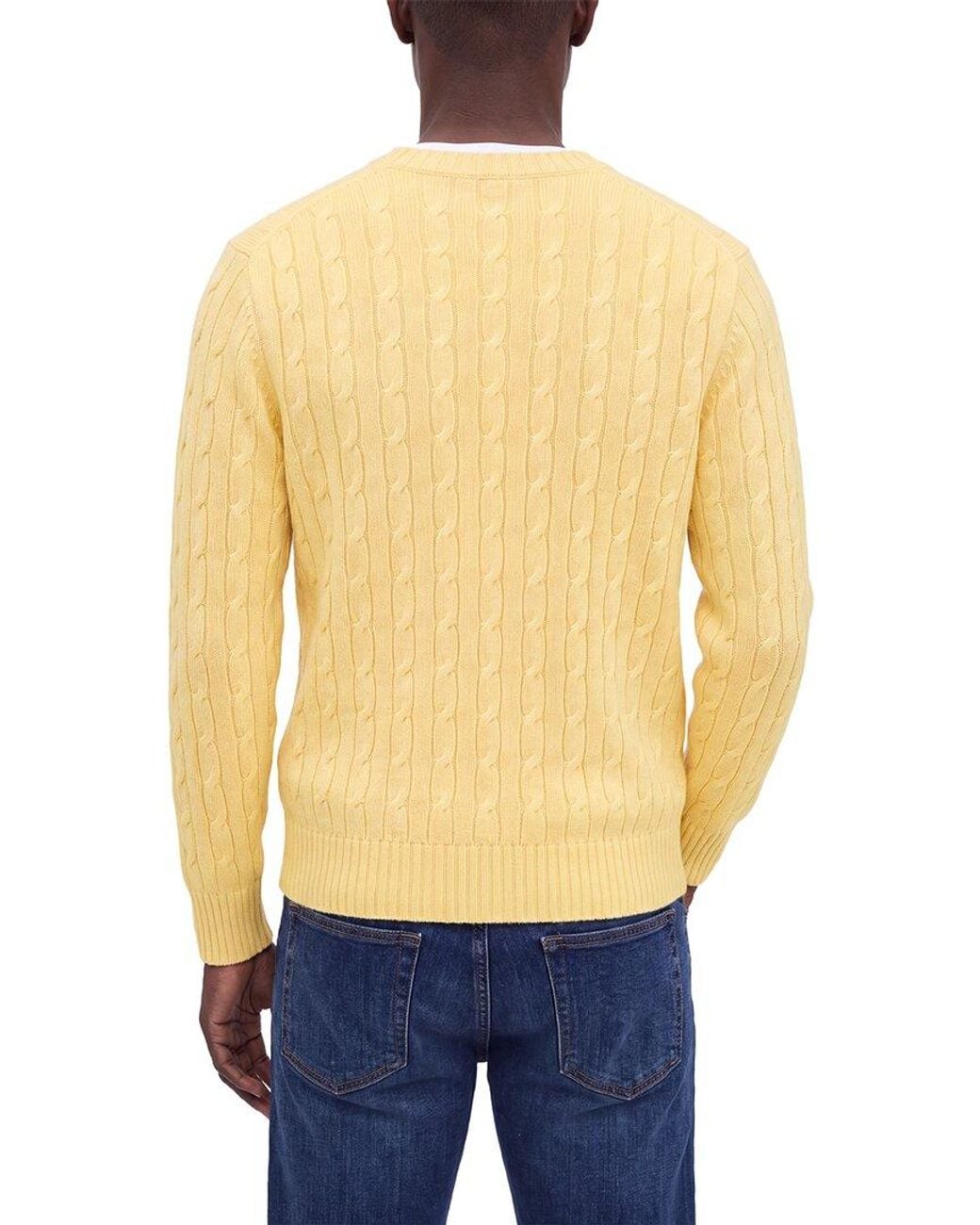 N.Peal Cashmere Yellow Thames Cable 100% Cashmere Crewneck Sweater for men