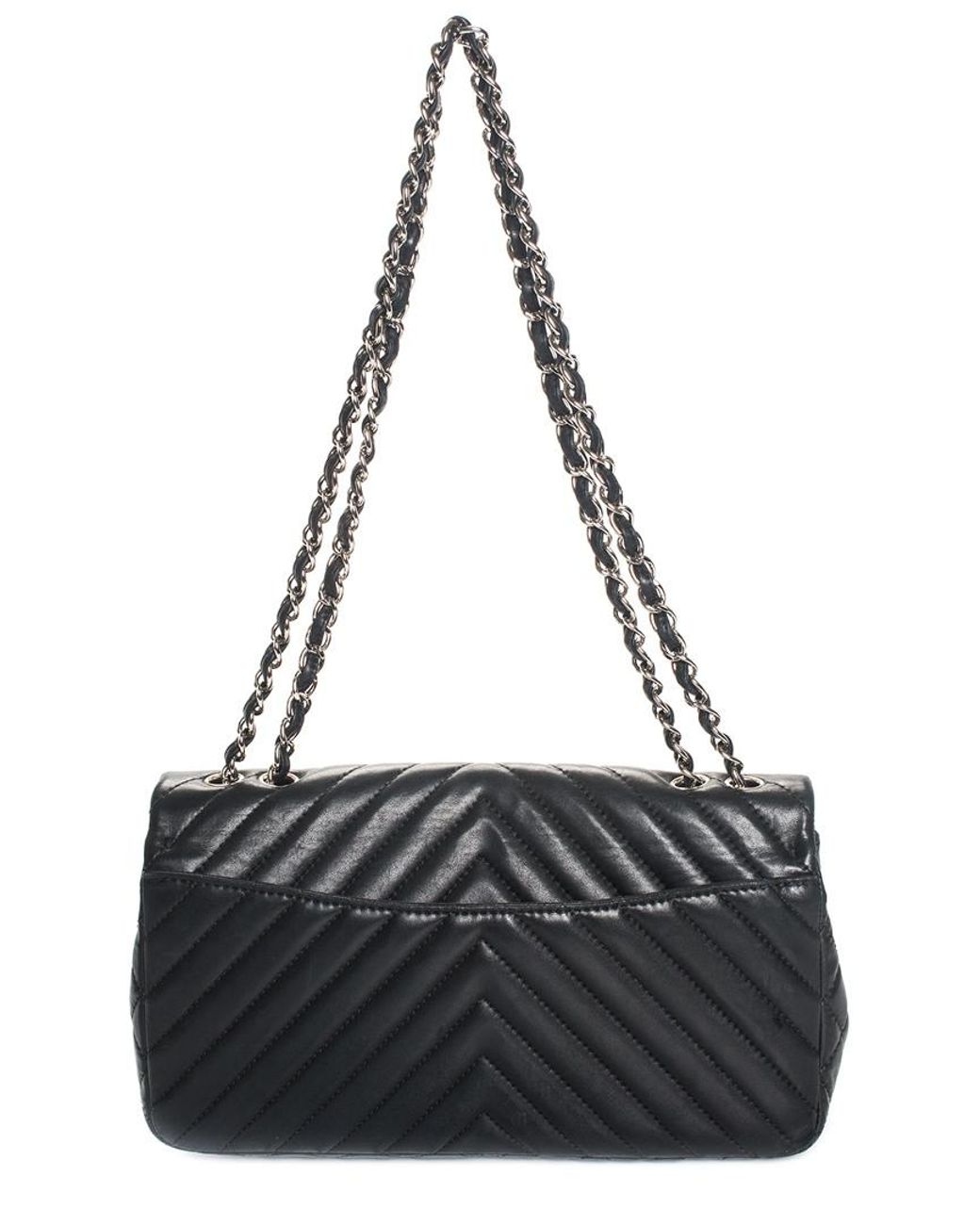 Chanel Black Chevron Quilted Leather Large Single Flap Bag