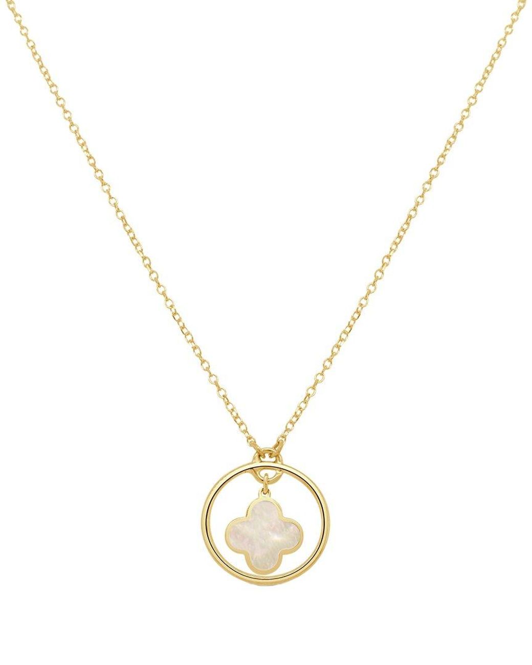 Italian Gold Metallic 14K Mother Of Pearl Clover Pendant