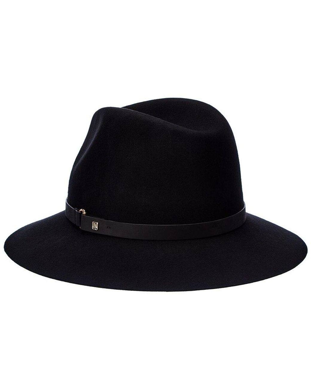 Bruno Magli Black Leather-Trim Wool Felt Fedora