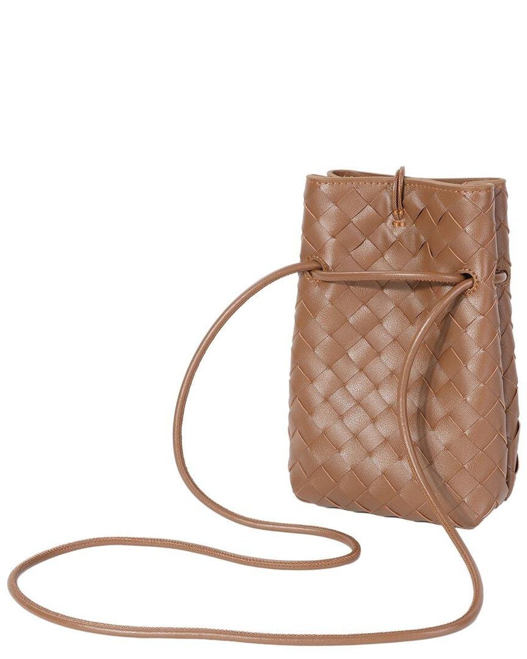 Tiffany & Fred Paris Brown Handwoven Mini Leather Bucket Bag