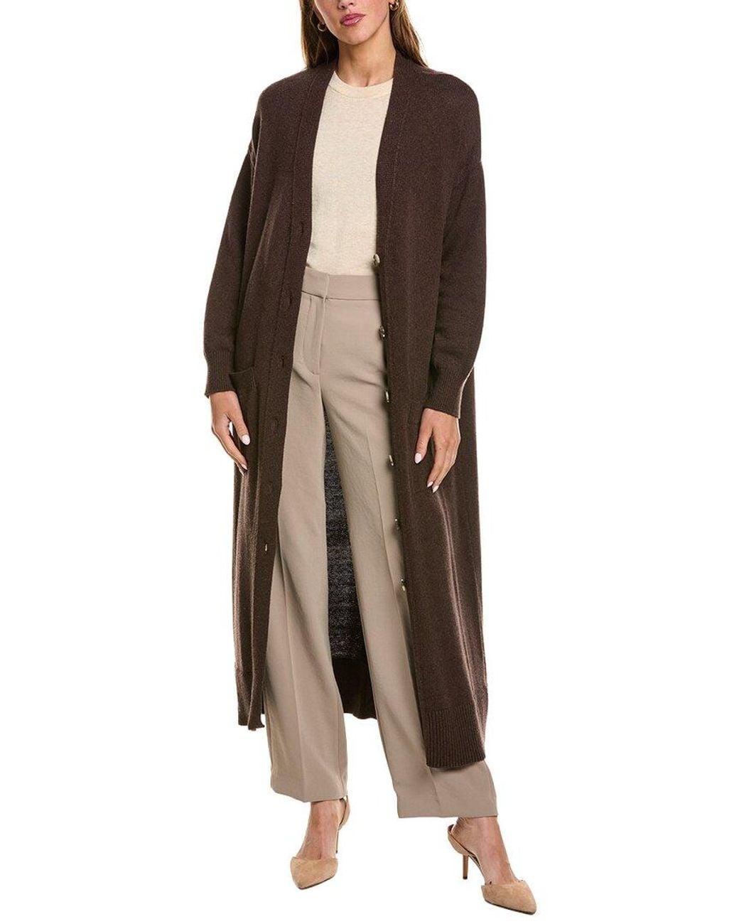 525 America Brown Wool-Blend Duster Cardigan
