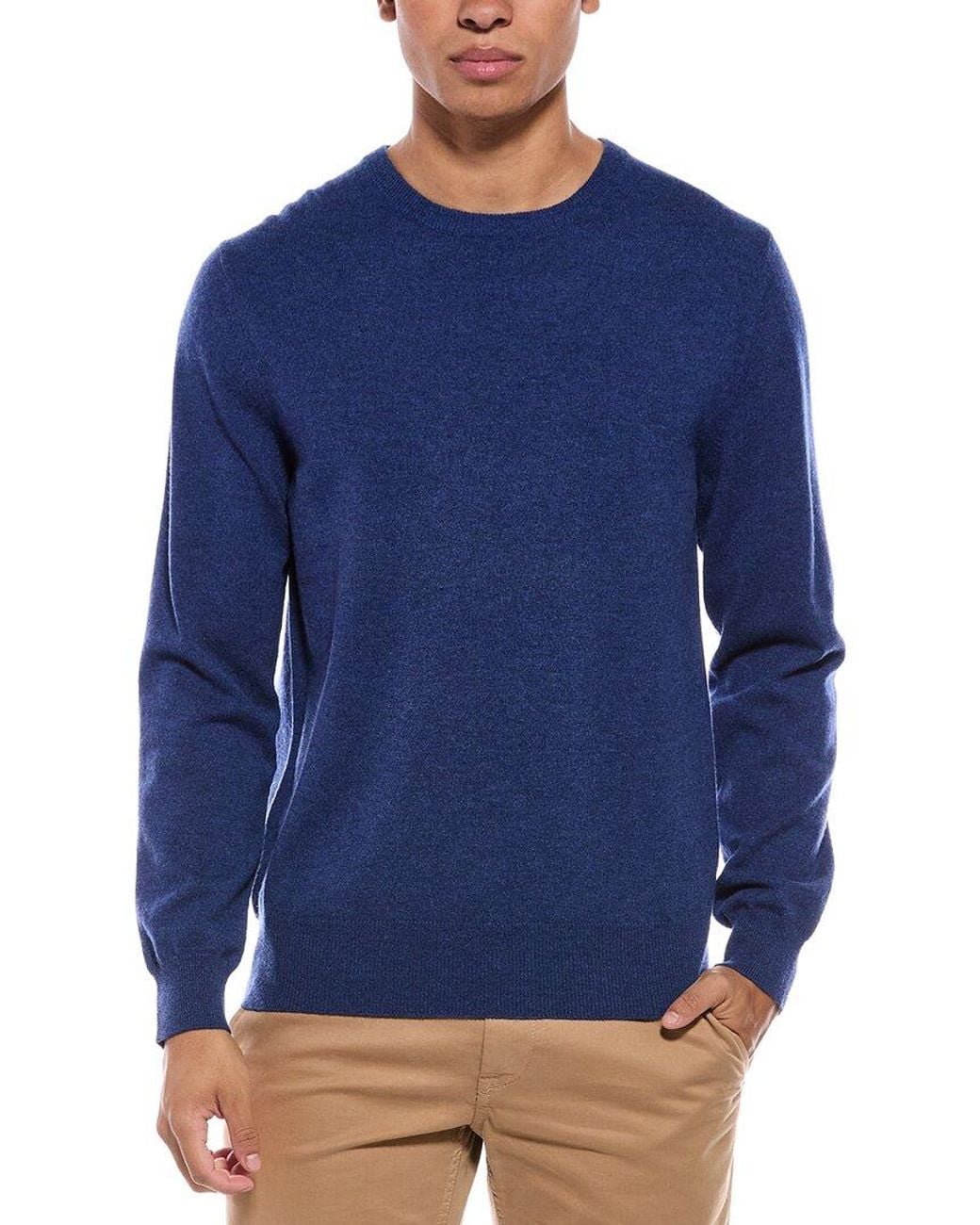 N.Peal Cashmere Blue Oxford 100% Cashmere Crewneck Sweater for men