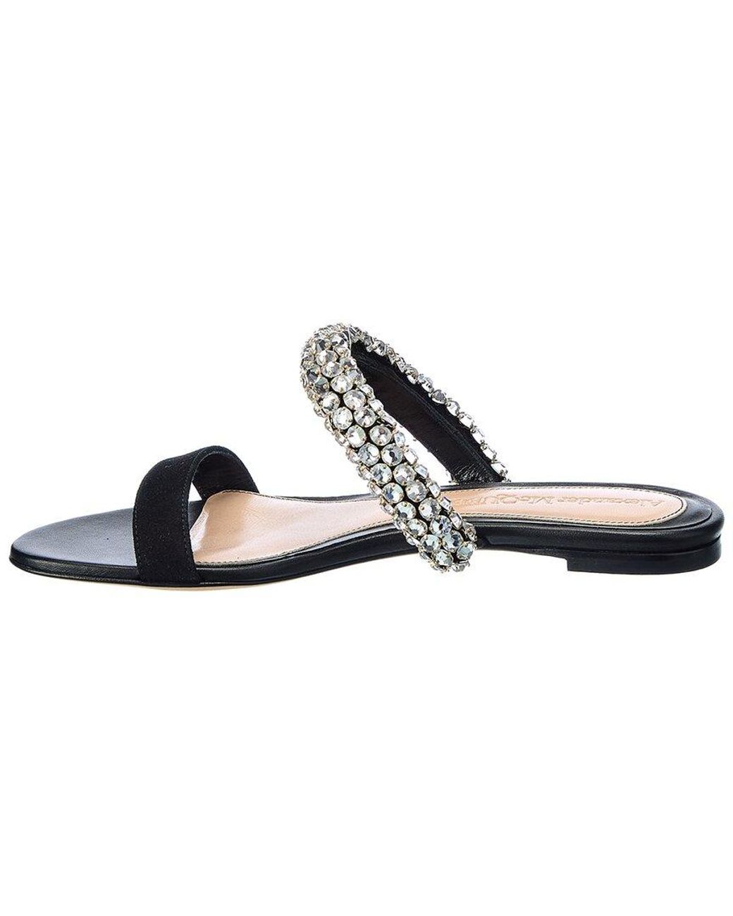 McQueen White Crystal Suede Sandal