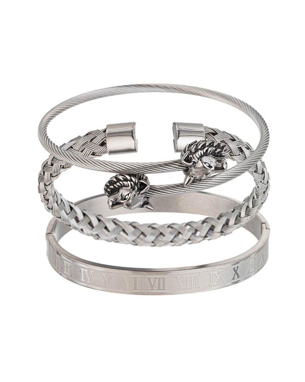 Eye Candy LA Gray Premium Collection Titanium Lion 3pc Stretch Bracelet Set for men