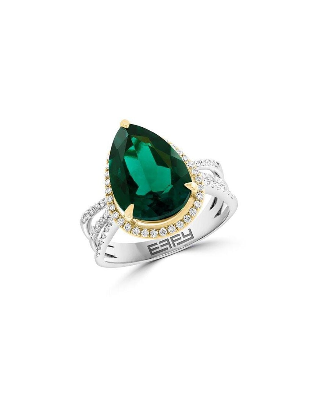 Effy Fine Jewelry Green 14K Two-Tone 4.80 Ct. Tw. Lab-Grown Diamond & Lab-Grown Emerald Ring