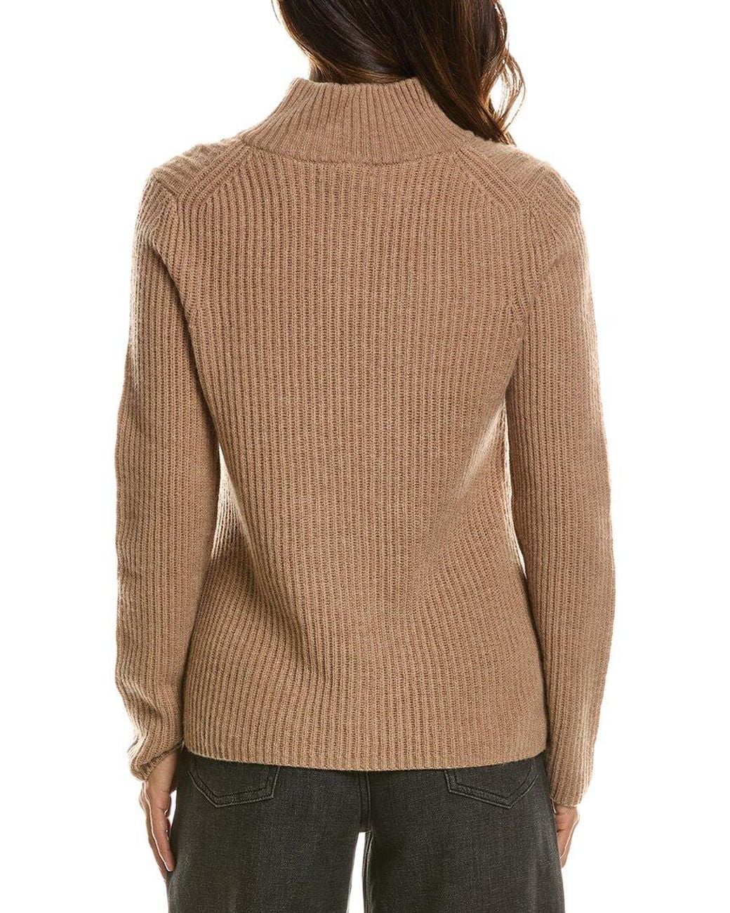 Forte Brown Zip Mock Neck 100% Cashmere Sweater