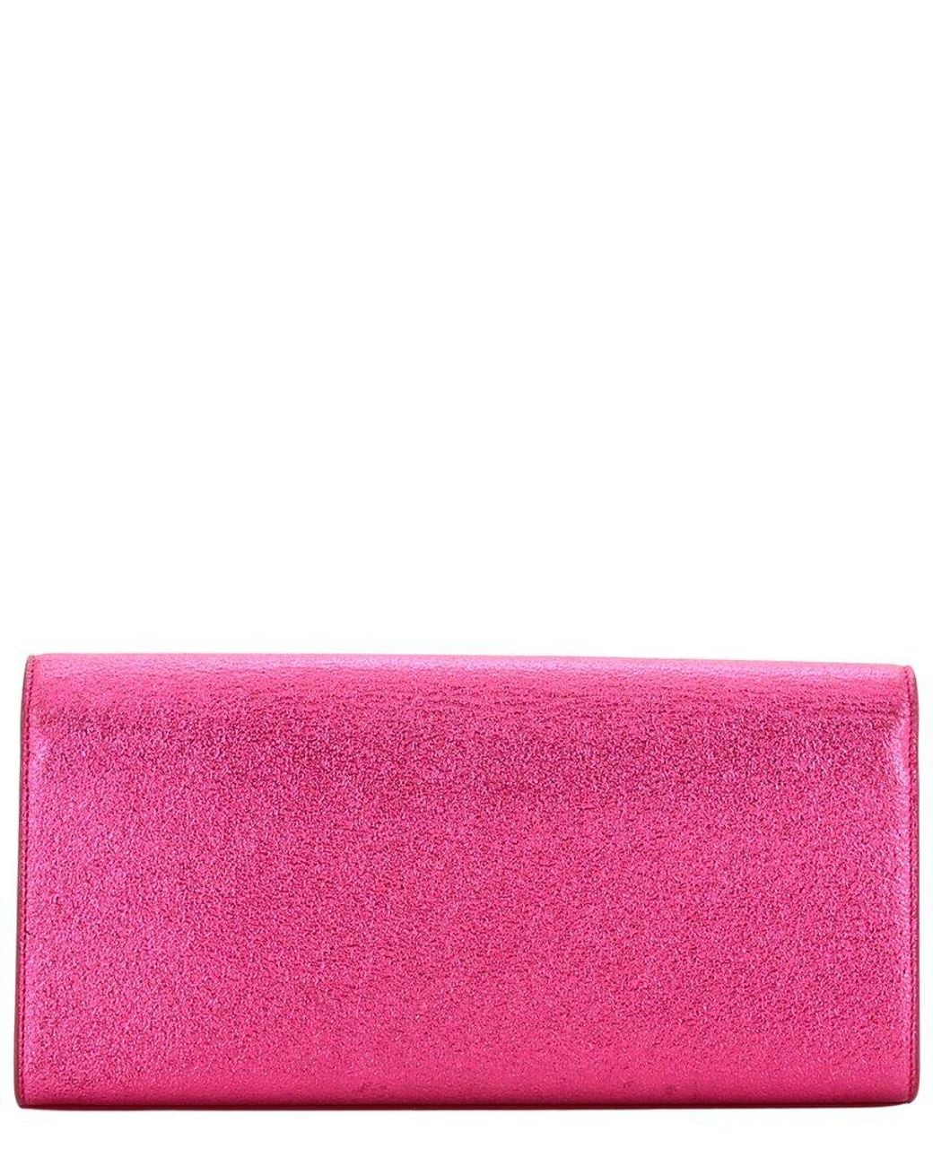 Saint Laurent Pink Metallic Calfskin Classic Monogram Clutch Long (Authentic Pre-Loved)
