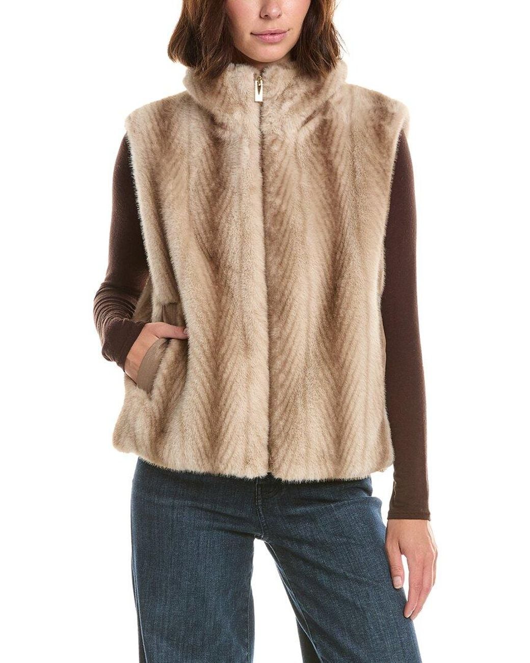 Via Spiga Red Faux Fur Vest