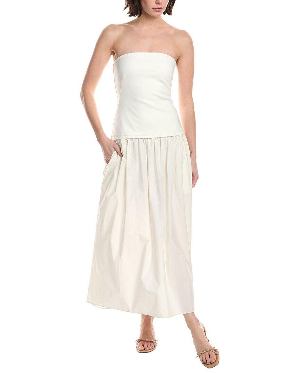 Rag & Bone Natural Irina Mixed Media Strapless Midi Dress