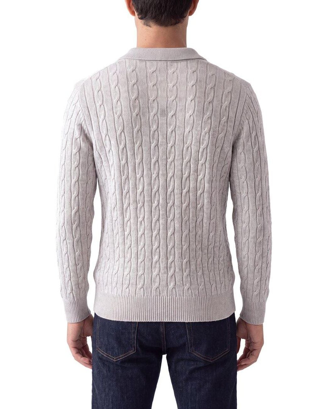 N.Peal Cashmere Gray Cable Polo Shirt Cashmere Sweater for men
