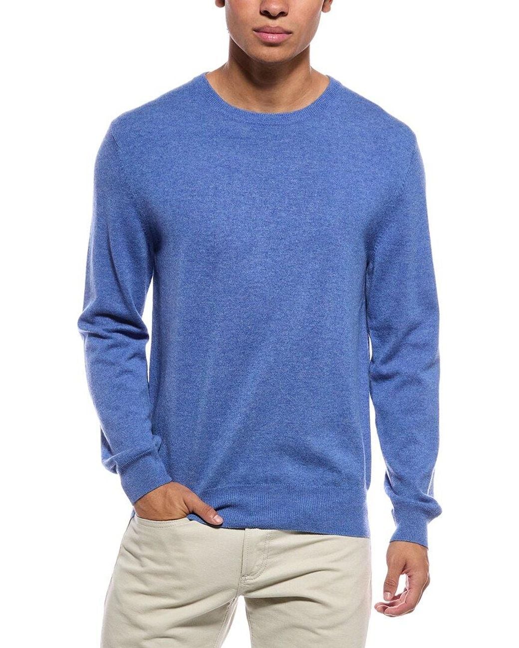 N.Peal Cashmere Blue Oxford 100% Cashmere Crewneck Sweater for men