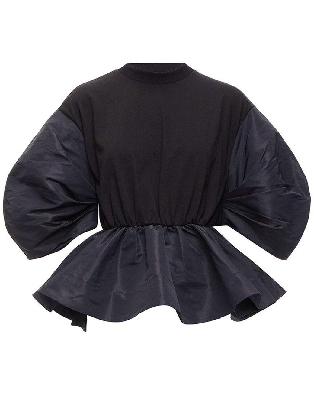 McQueen Blue Round Puff Sleeve Peplum Contrast Top, Size It (Authentic Pre-Loved)
