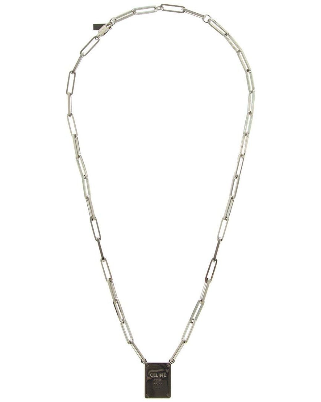 Céline White Triomphe Tag Necklace