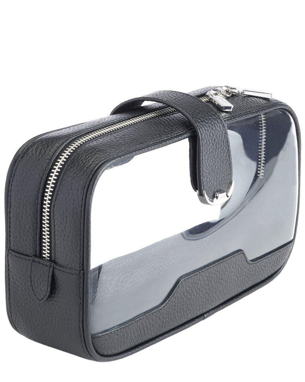 ROYCE New York Gray New York Leather Clear Double-Sided Leather Cosmetic Case