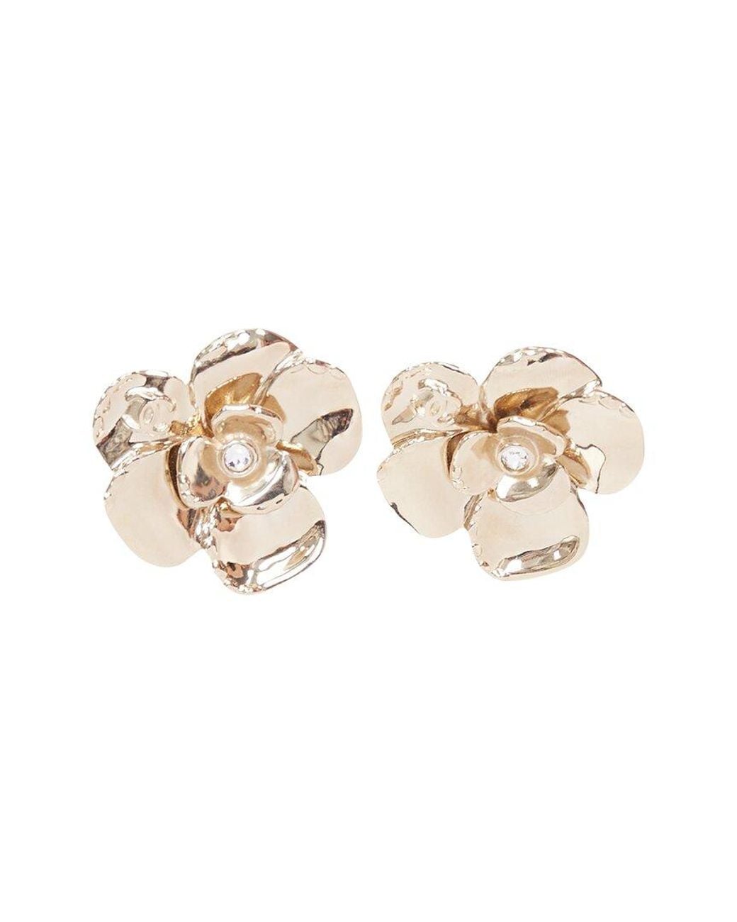 Chanel White 2024 Camellia Cc Crystal Earrings (Authentic Pre-Loved)