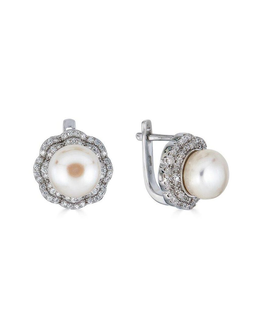 Belpearl Metallic Silver 10-9mm Freshwater Pearl Cz Earrings
