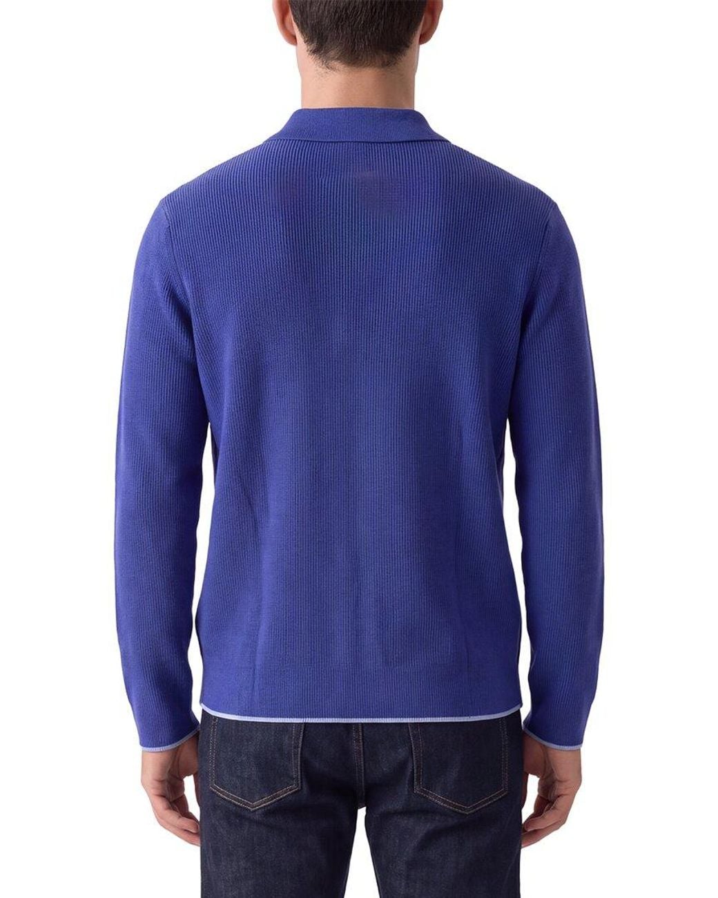 N.Peal Cashmere Blue Ribbed 100% Cashmere Polo Shirt for men