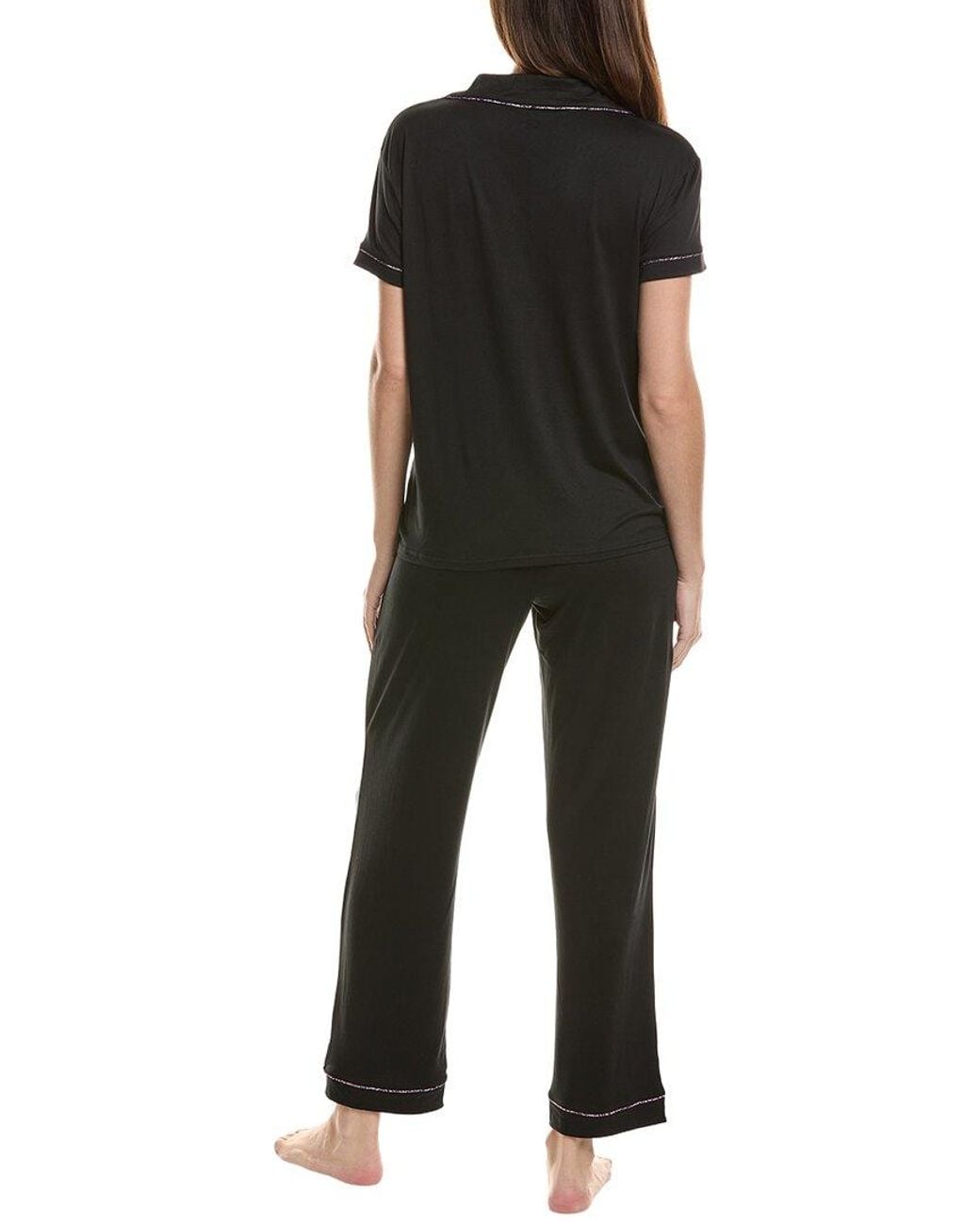 THREAD & STITCH Black 2pc Notch Collar Top & Pant Pj Set