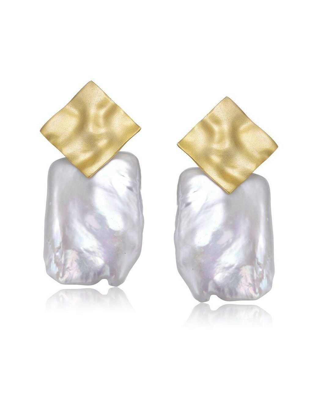 Rachel Glauber Metallic 14k Over Silver 21-17.5mm Pearl Earrings