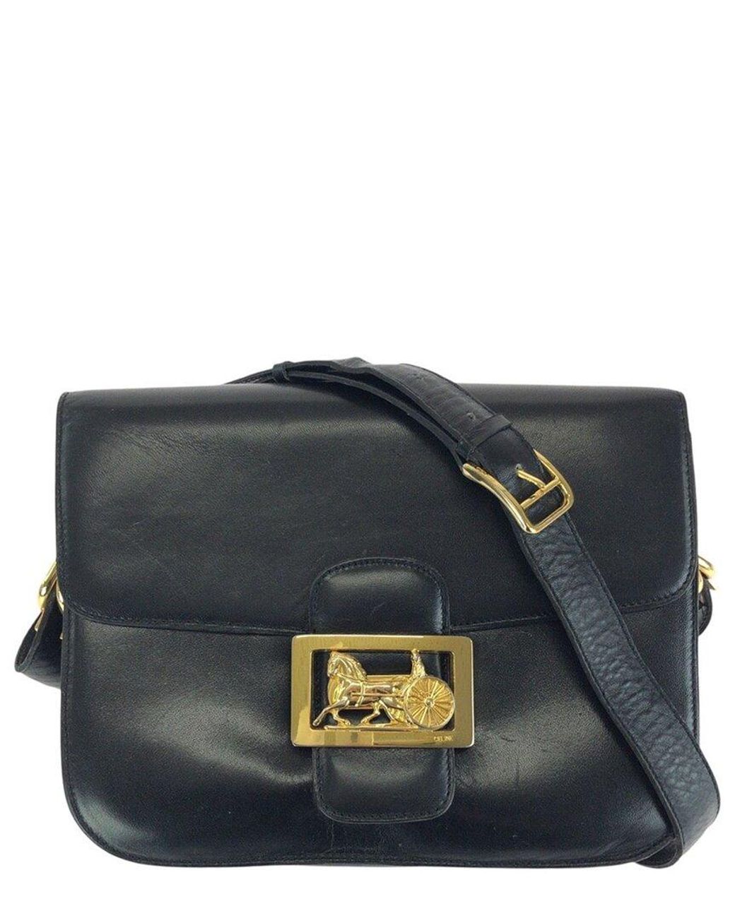Céline Gray Black Calfskin Horse Carriage Shoulder Bag (authentic Pre-loved)