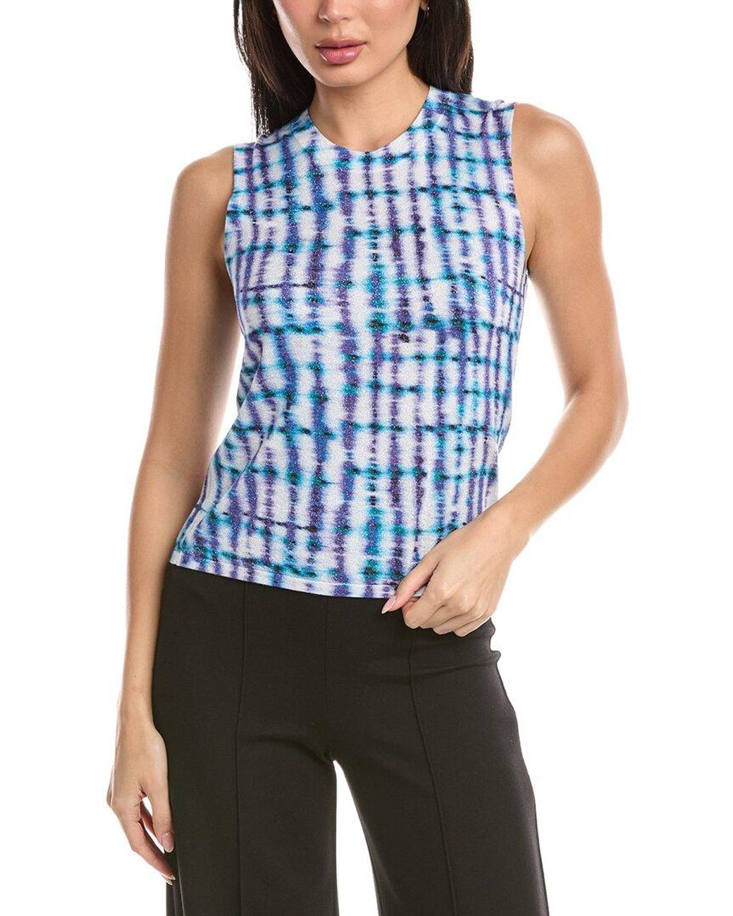 St. John Blue Printed Fine Gauge Knit Shell
