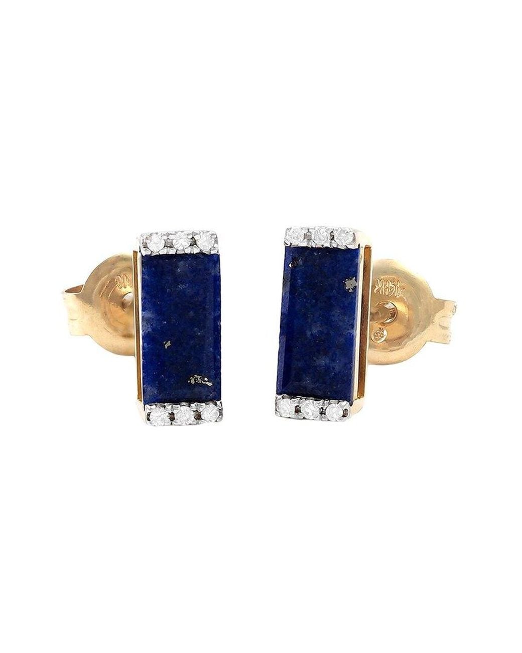 Gemstones Blue Bar 14K 0.06 Ct. Tw. Diamond & Lapis Earrings
