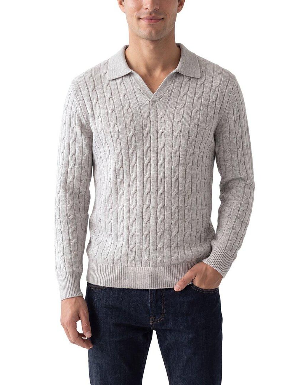 N.Peal Cashmere Gray Cable Polo Shirt Cashmere Sweater for men