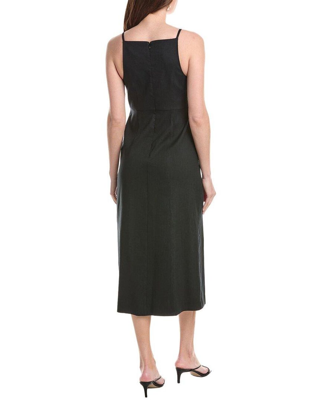 Rebecca Taylor Black Stretch Linen-Blend Midi Dress