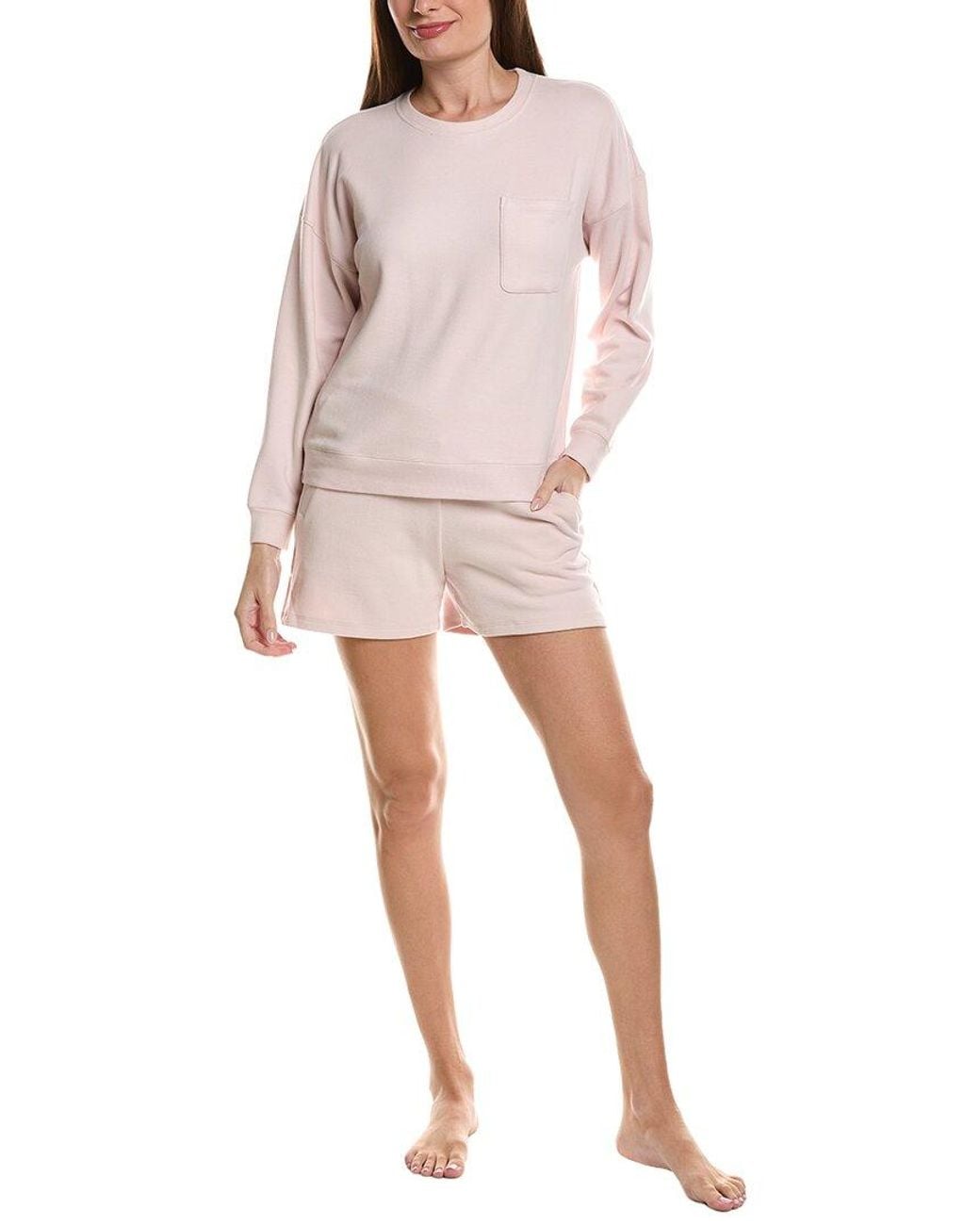 Barefoot Dreams Pink 2Pc Brushed Fleece Top & Short Set