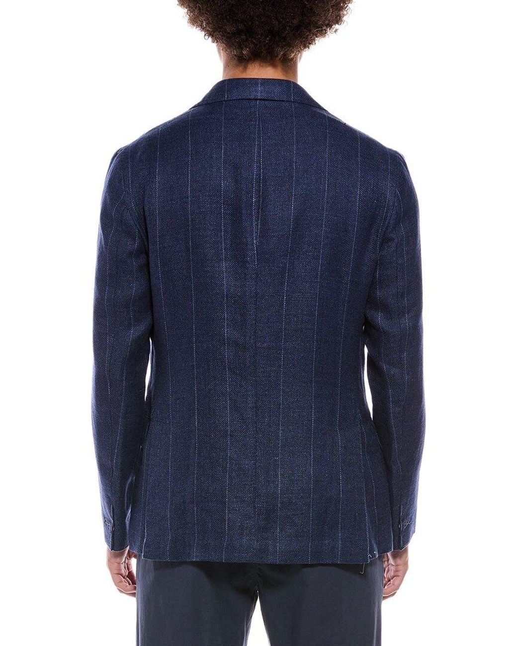 Eleventy Blue Single Breasted Linen & Wool-Blend Jacket for men
